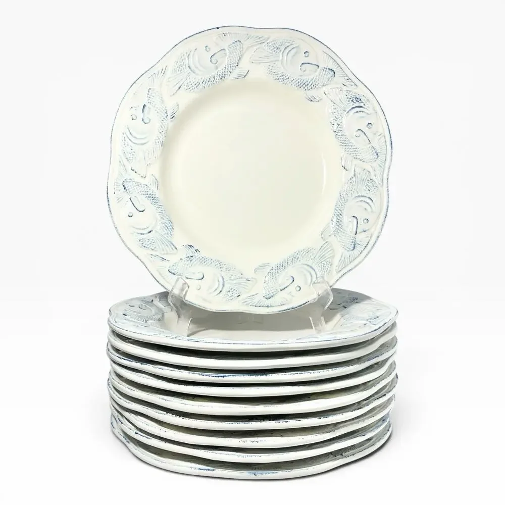 Pottery Barn “Oceanside” 10 Large Ceramic Pasta Soup All Purpose Rim Bowls 13”